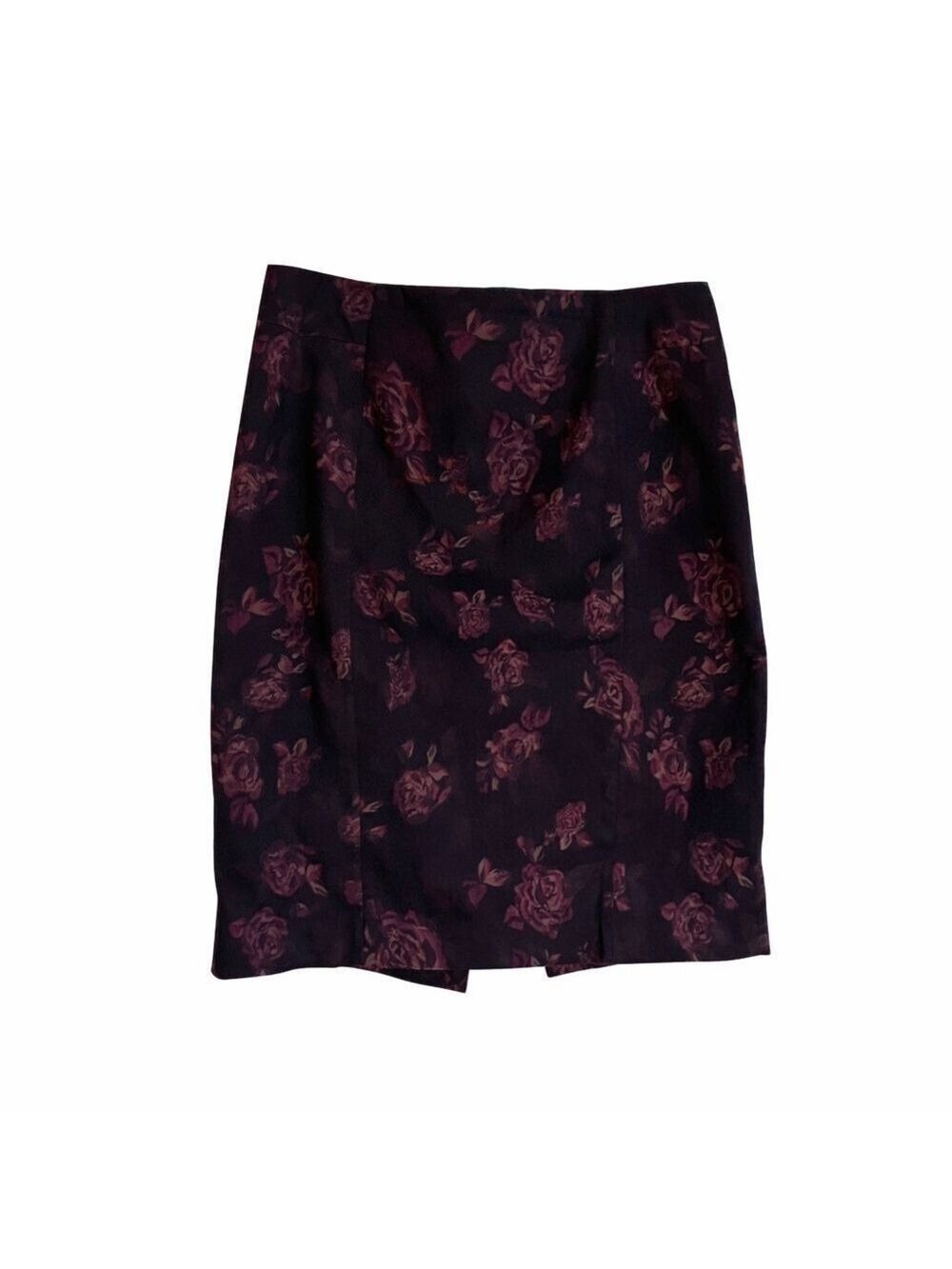 White House Black Market Dark Floral Pencil Skirt Burgundy Roses Size 12 Goth - Picture 2 of 8